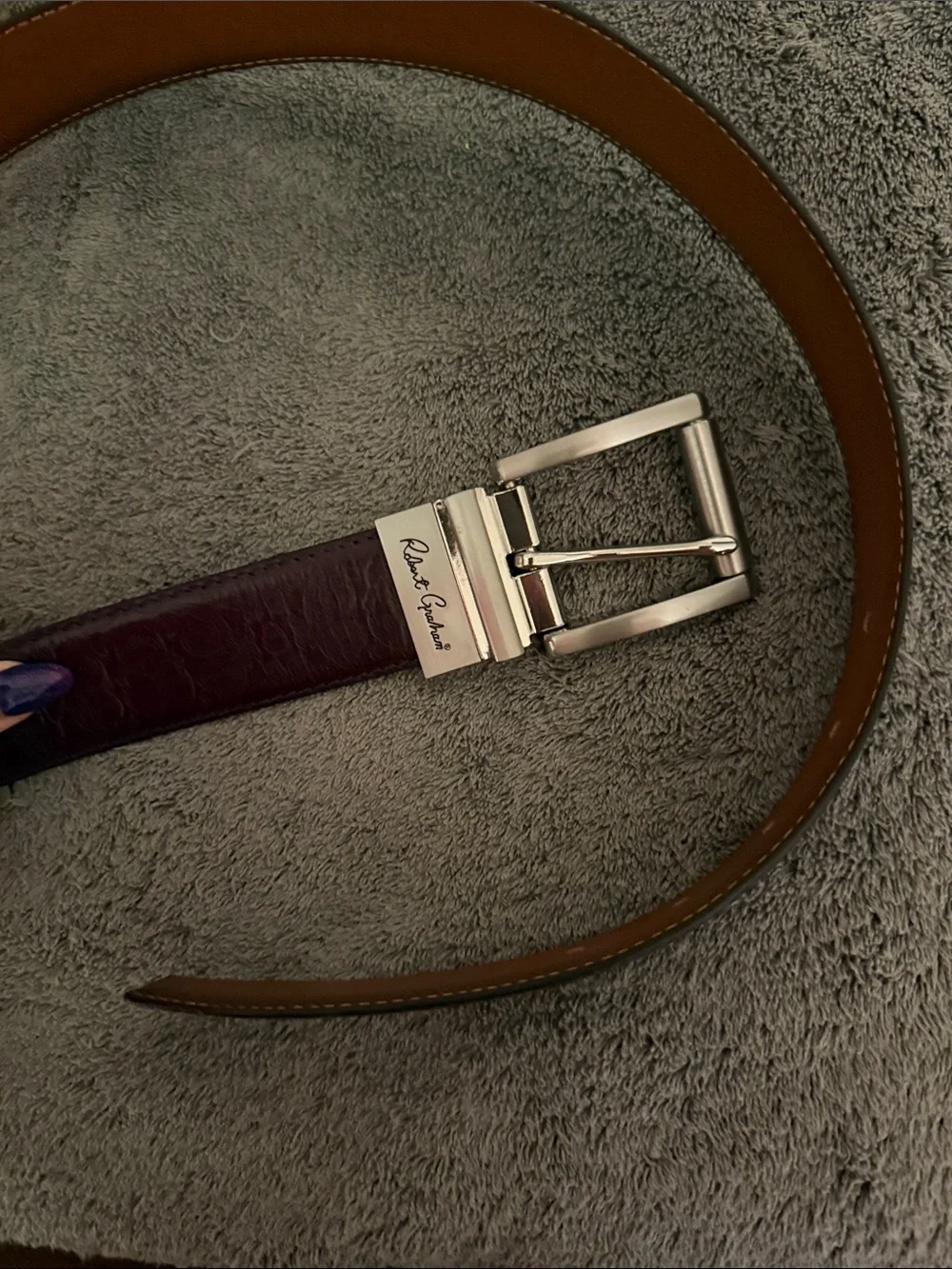 NWT Robert Graham Purple/Tan Reversible Leather Belt 32